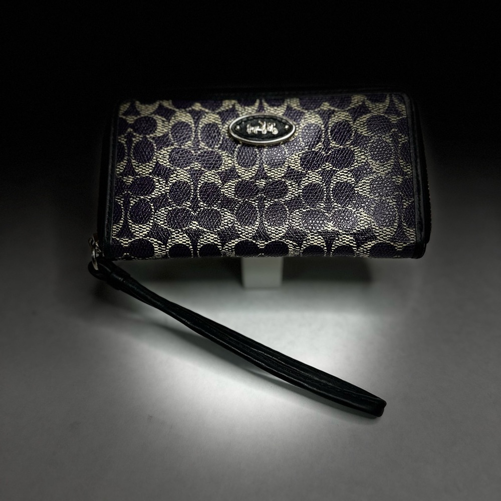 Coach Black and Tan Signature Wristlet - Picture 2 of 6